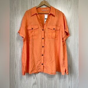 Soft Surroundings Lianas Satin Like Button-Up Blouse Color Nectarine Size 2X NWT